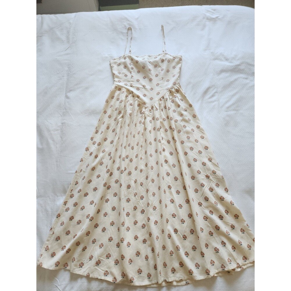 Patrons of Peace Cream Floral Boho Cottagecore Basque Waist Dress Women's Small